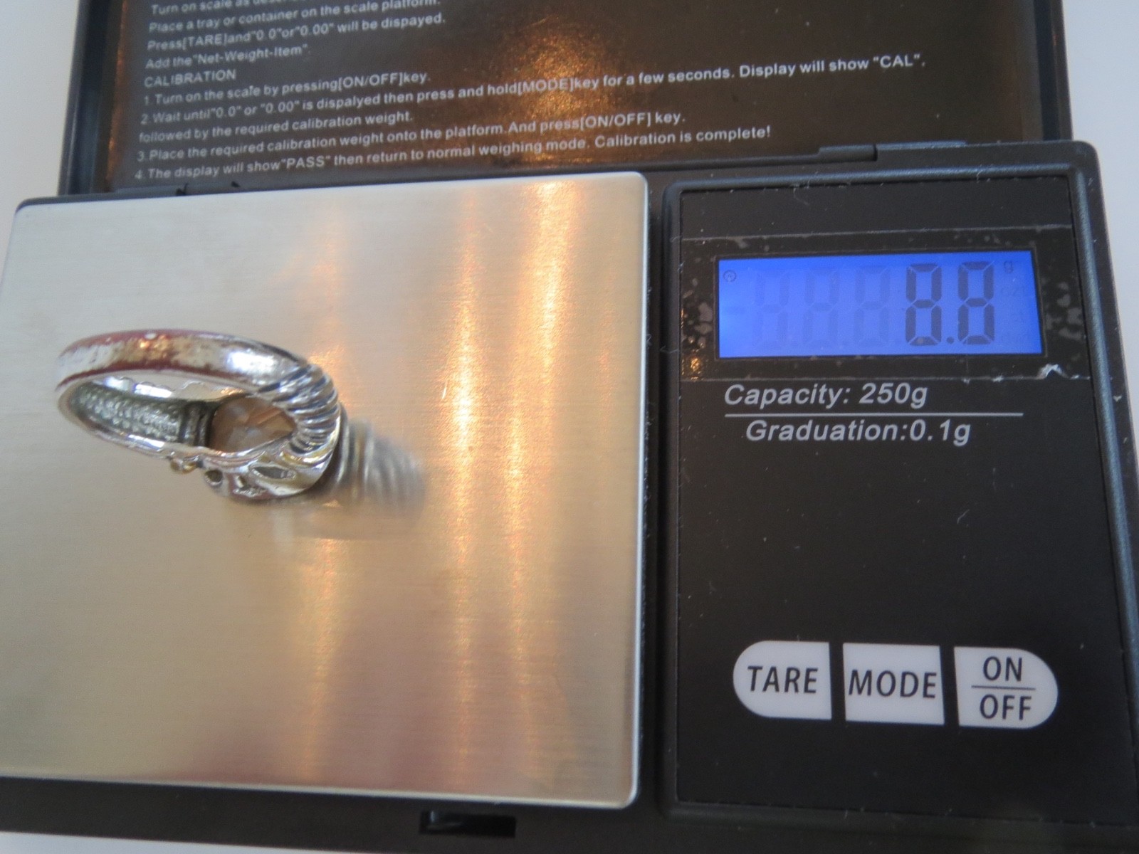 18K HG Electroplate Silver Twisted Cable Faceted Quartz RING Size 8 Two-Tone