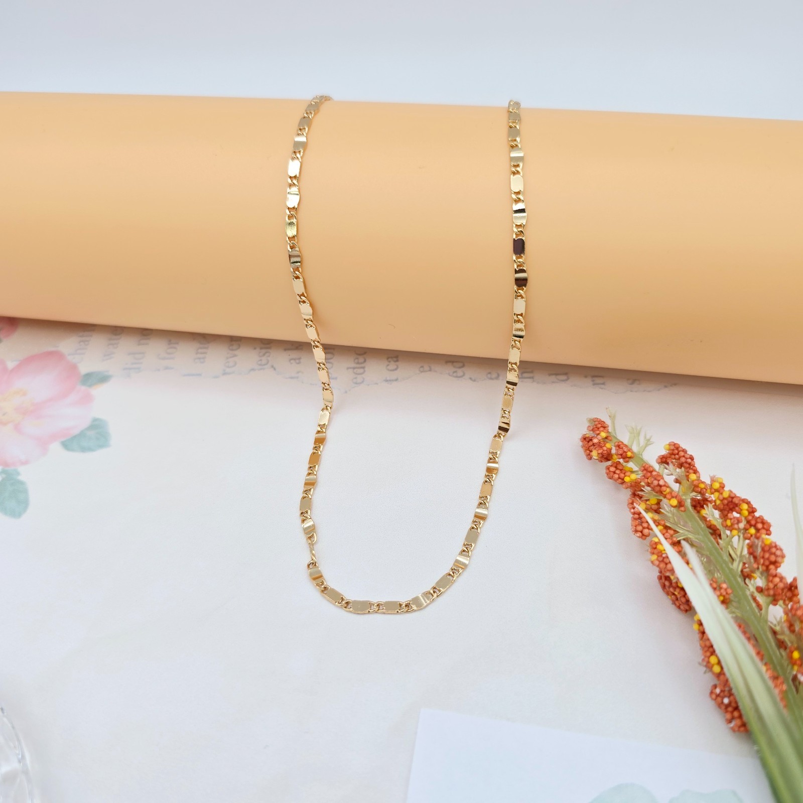 Rose Gold Flat Link Chain Necklace 45+5cm / 17.7+2 Inch Adjustable, XPNL0021