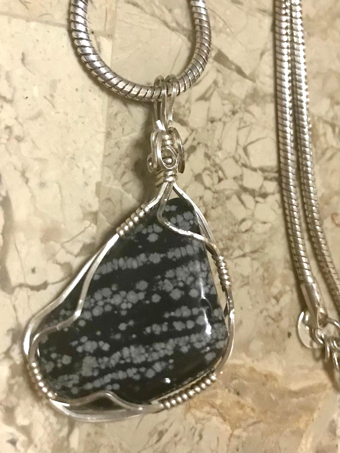 Obsidian Balance Grounding Pendant Necklace Sterling Snake Chain 18”