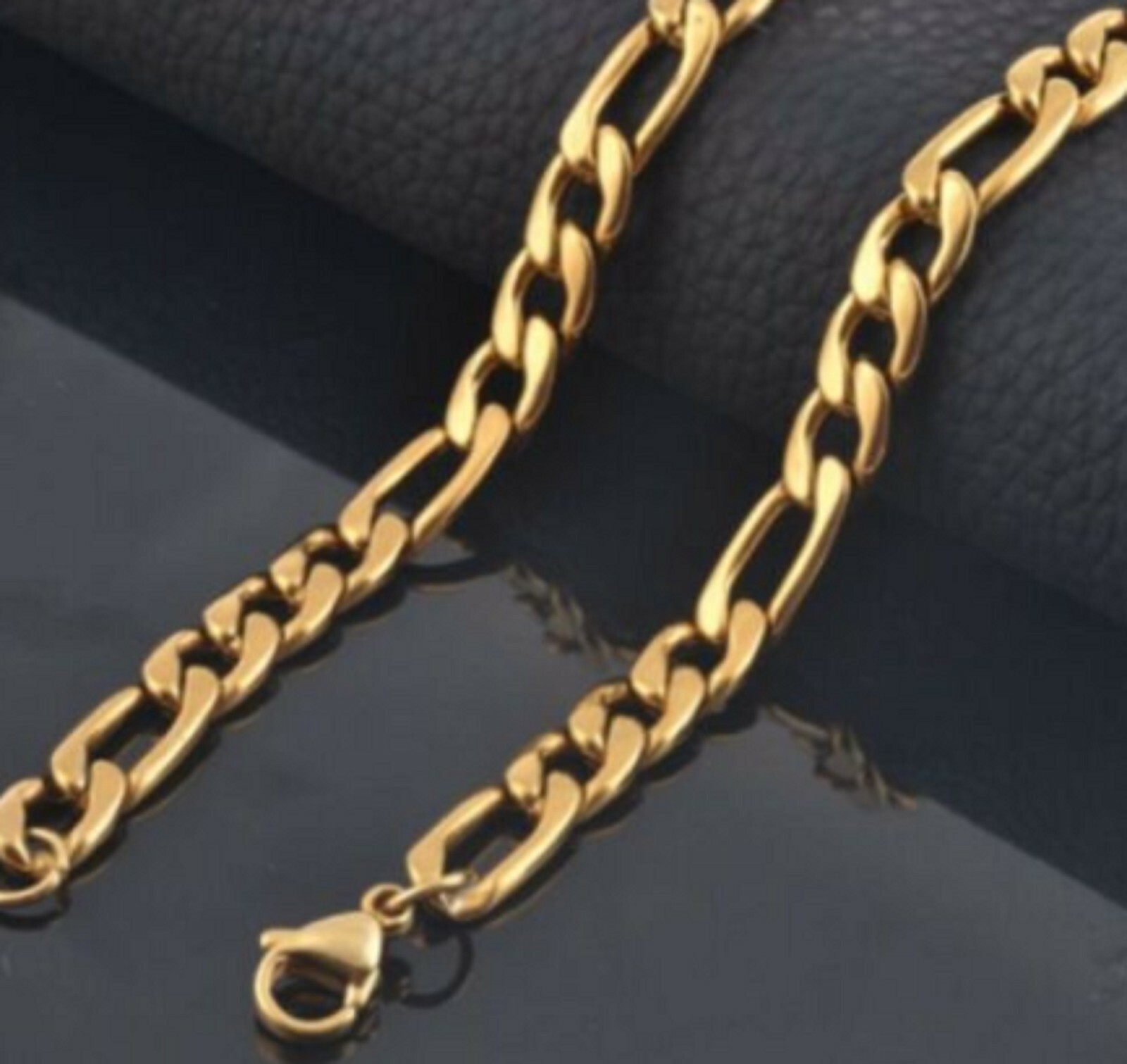 7.5mm Wide 18-22″ Stainless Steel Figaro necklace Chain Pendant Gold TN STF7.5G