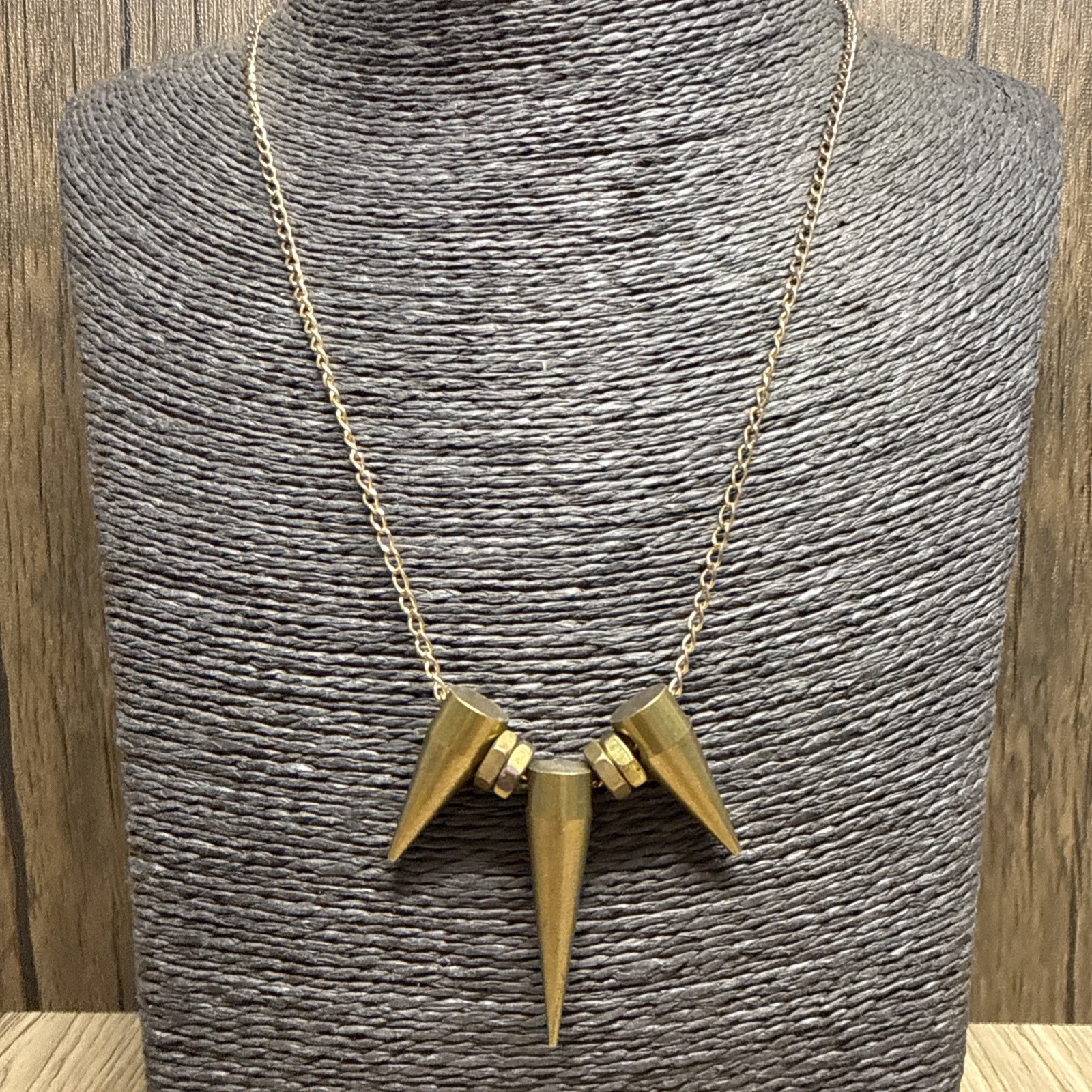 RETRO Brass Spike Necklace Gold Tone Chain 51cm/20″ Industrial Goth Punk Kitsch