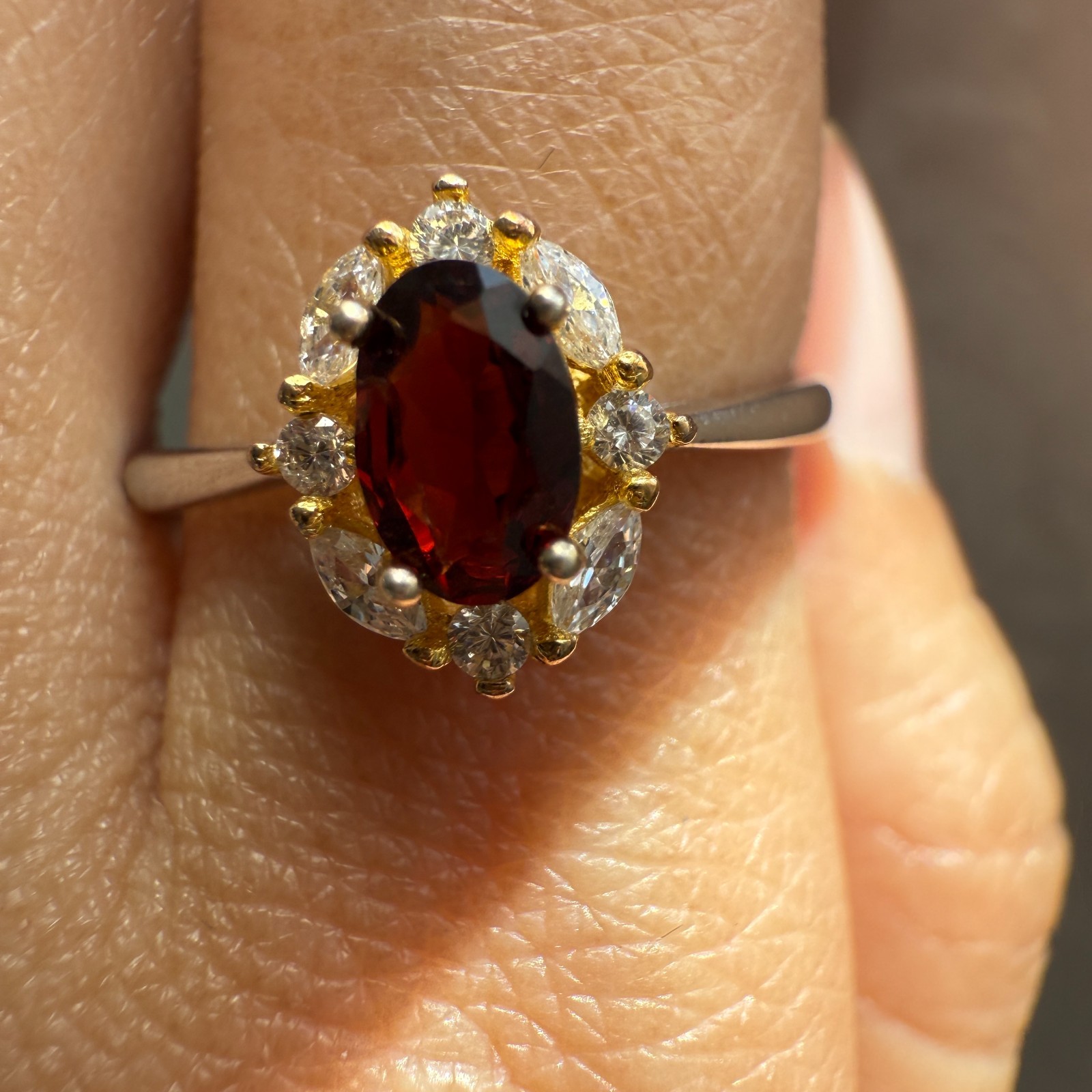925 Sterling Silver Ring 6x4mm Natural Rhodolite Garnet Gemstone Zircon Red Gift