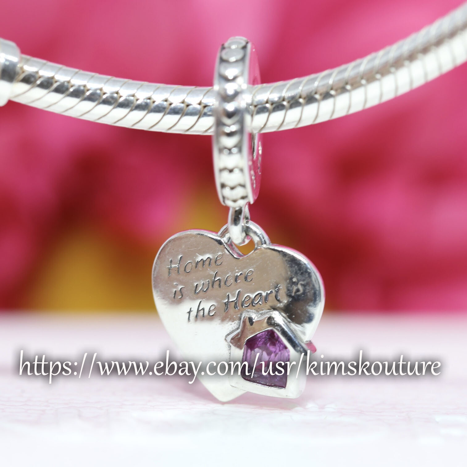 Authentic Sterling Silver LOVE MY HOME HEART Dangle Charm 799324C01