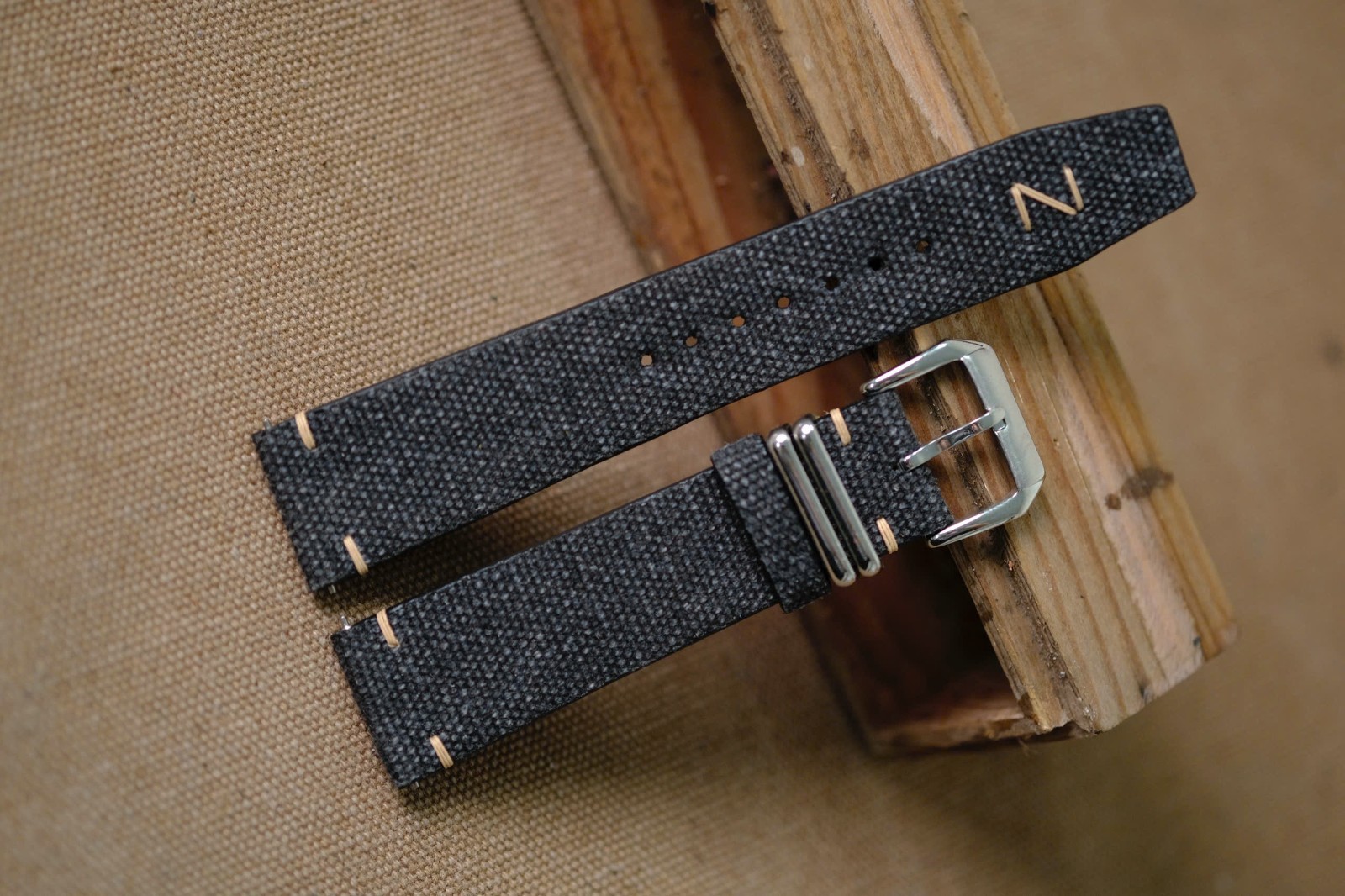 Handmade Black Canvas Watch Strap size 21/18 – Custom Sizes & Lengths Available