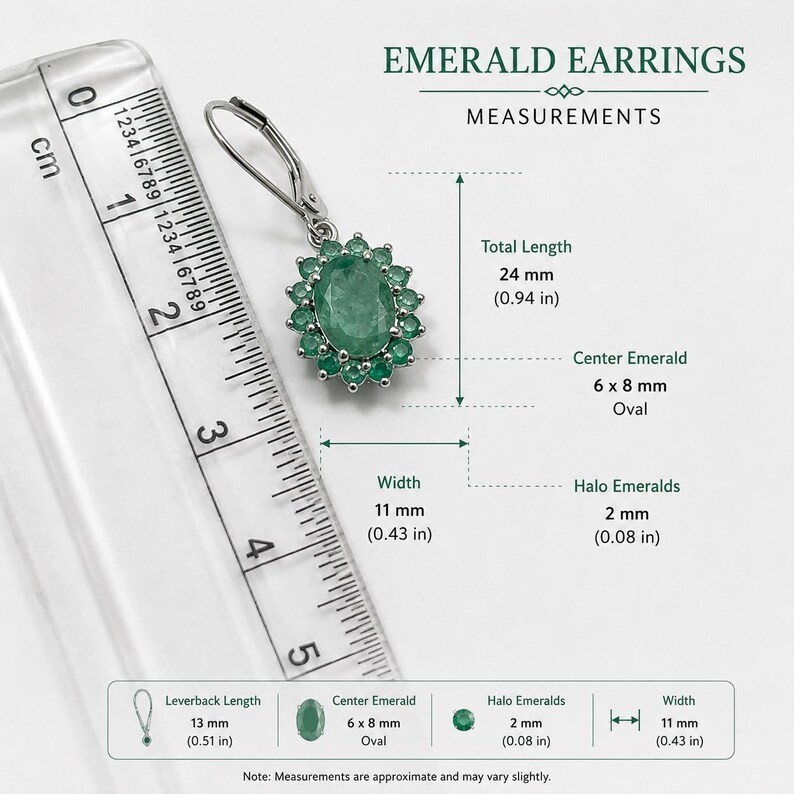 Natural Emerald Halo Leverback Earrings 925 Sterling Silver May Birthstone Gift
