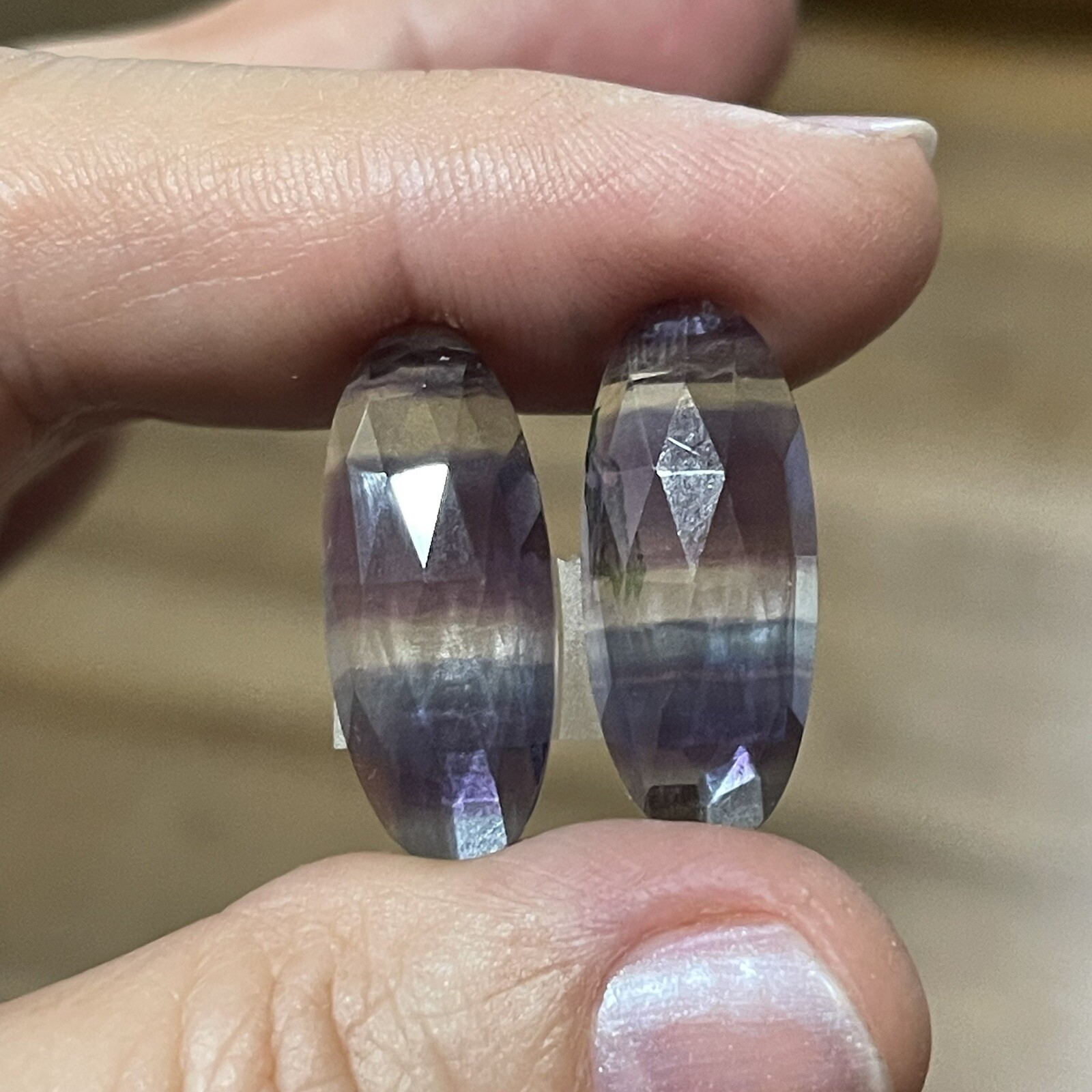 24.4ct 24.3×10.4×5.4mm Pair Teal Blue Purple Fluorite Rose Cut Oval Cabochons
