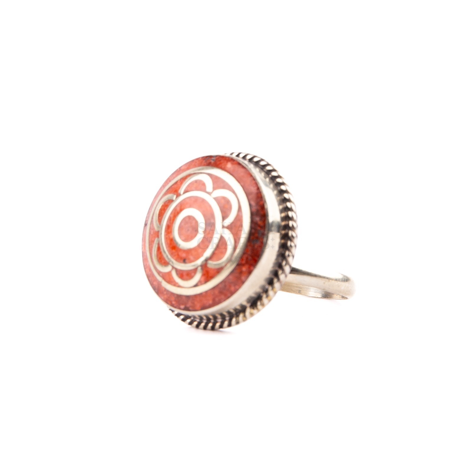 Tibetan Ring, Red Coral Tibetan Bead, Traditional Ring, Handmade Nepali Jewelry,