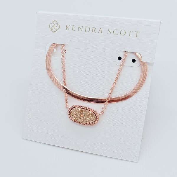New Kendra Scott Elisa Herringbone Rose Gold Multi Strand Necklace in Rose Drusy