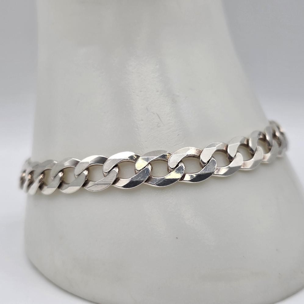SAC 8″ 925 Sterling Silver 7.5mm Diamond-Cut Curb Link Chain Bracelet ITALY