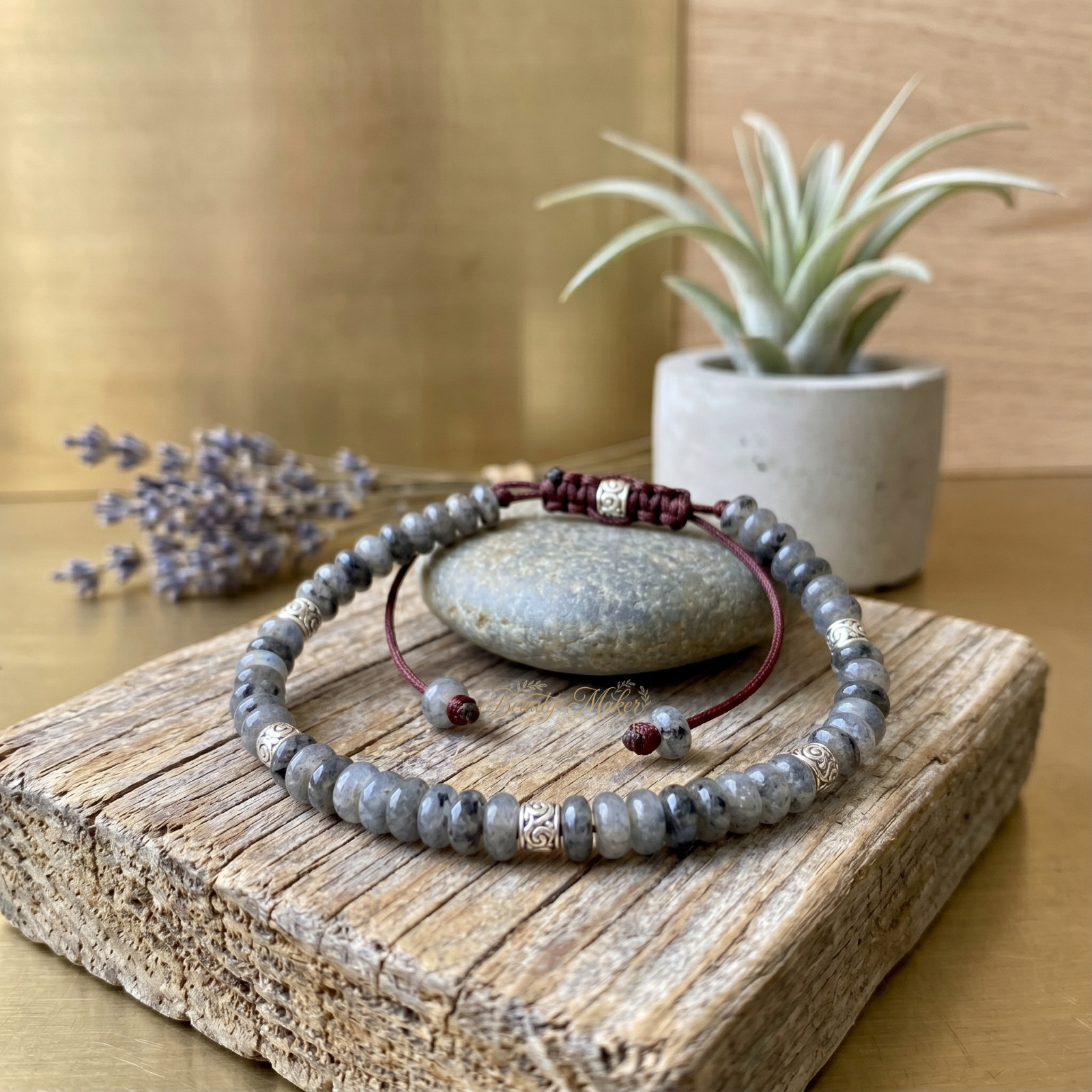 Creative Energy Larvikite Crystal Bracelet Dainty Beaded Calm Mind Jewelry Gift