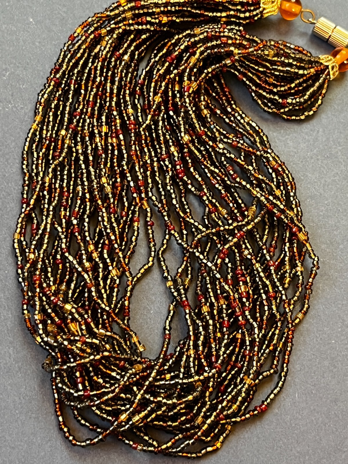 Estate Multistrand Tiny Bronze & Gray Bead Necklace – 15 inches long x 0.75 inch