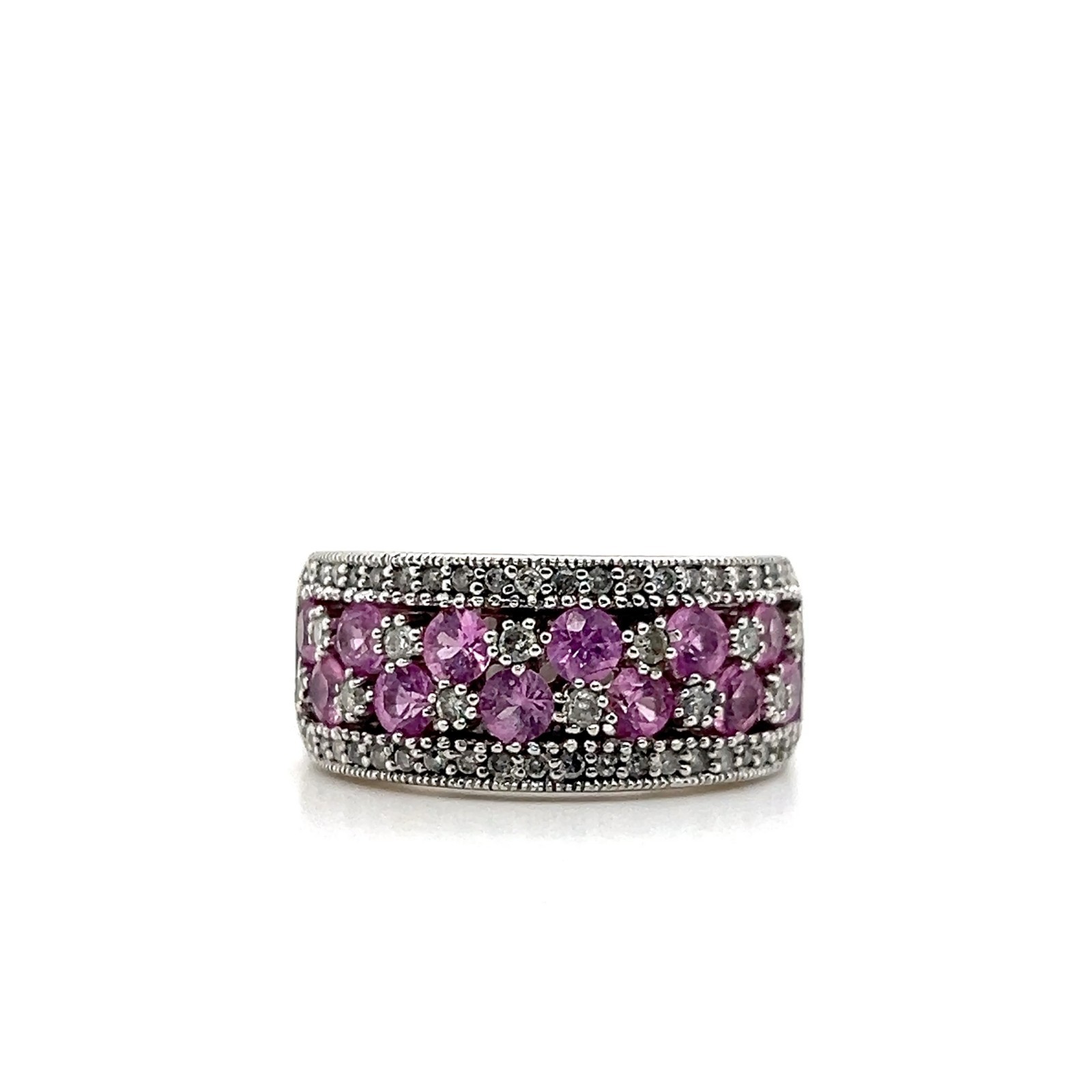 Effy Contemporary 1.60 Carat Pink Sapphire Diamond 14k White Gold Cocktail Band