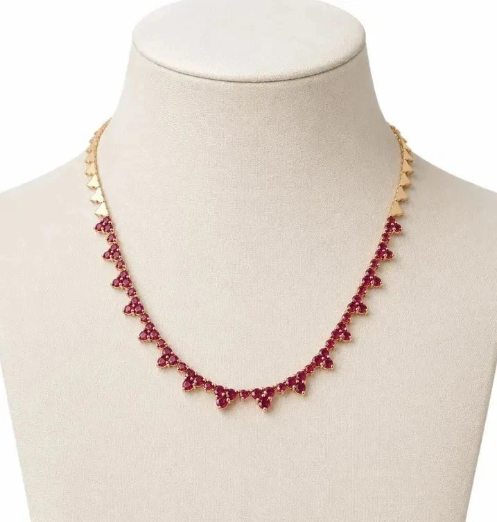 11Ct Round Cut Lab Created Ruby Women’s Tennis Necklace 14K Yellow Gold Plated