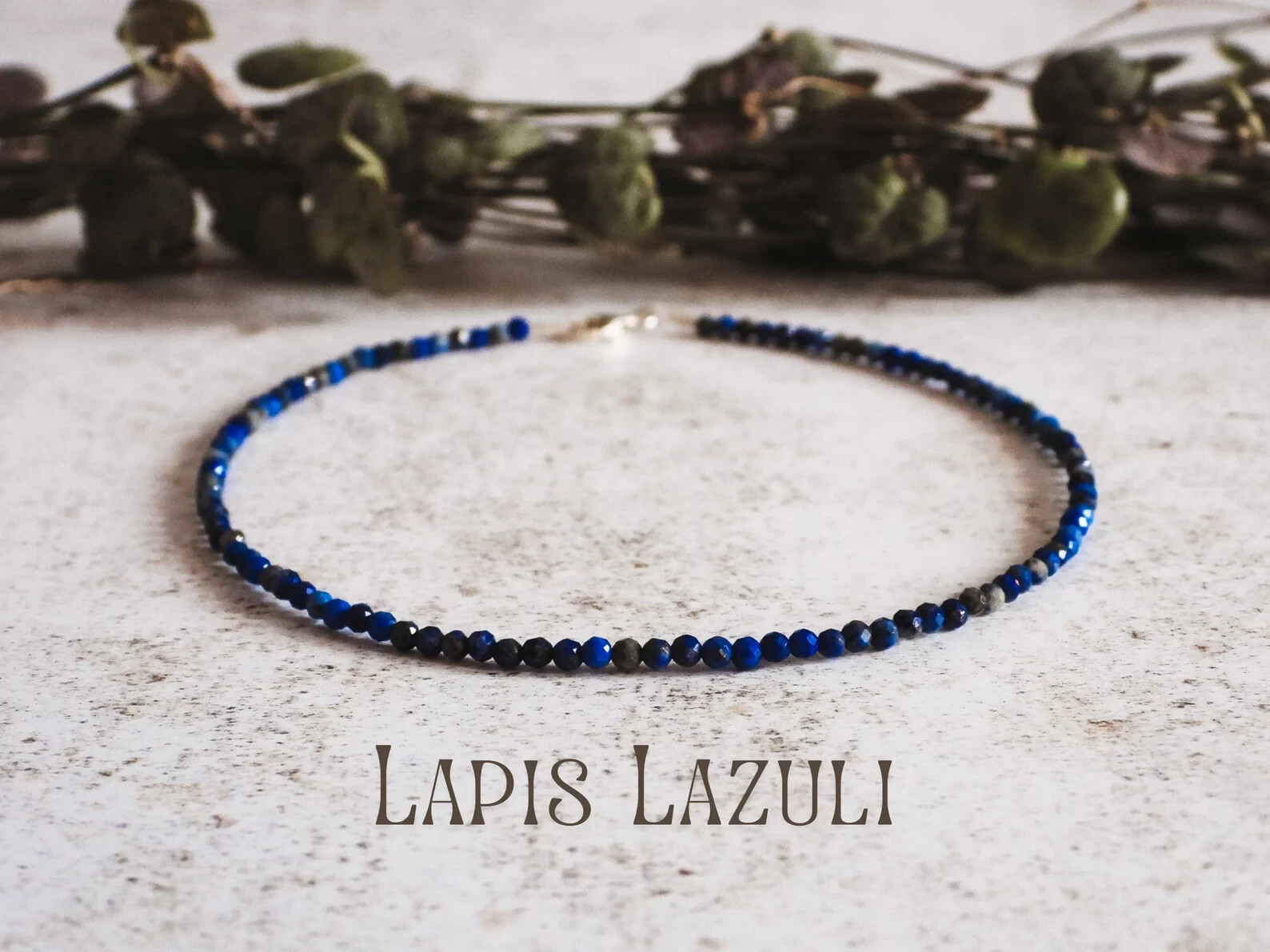 Dainty Lapis Lazuli Anklet 2mm Blue Crystal Healing Birthstone Silver 925 Charm
