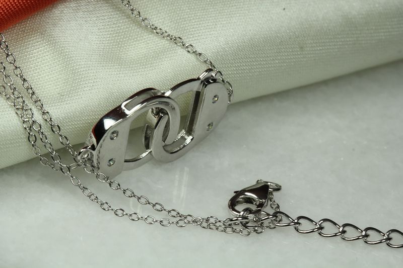FUN SEXY DOUBLE HANDCUFF STERLING SILVER 925 NECKLACE WITH CHAIN~BLNC~THU
