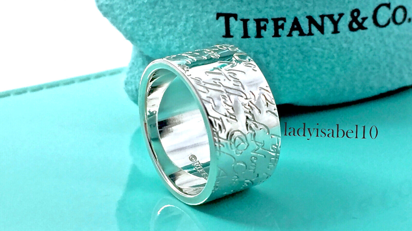 Sz 7 Tiffany & Co Notes Wide Band Ring Sterling Silver 9.7gr w/Pouch – Authentic