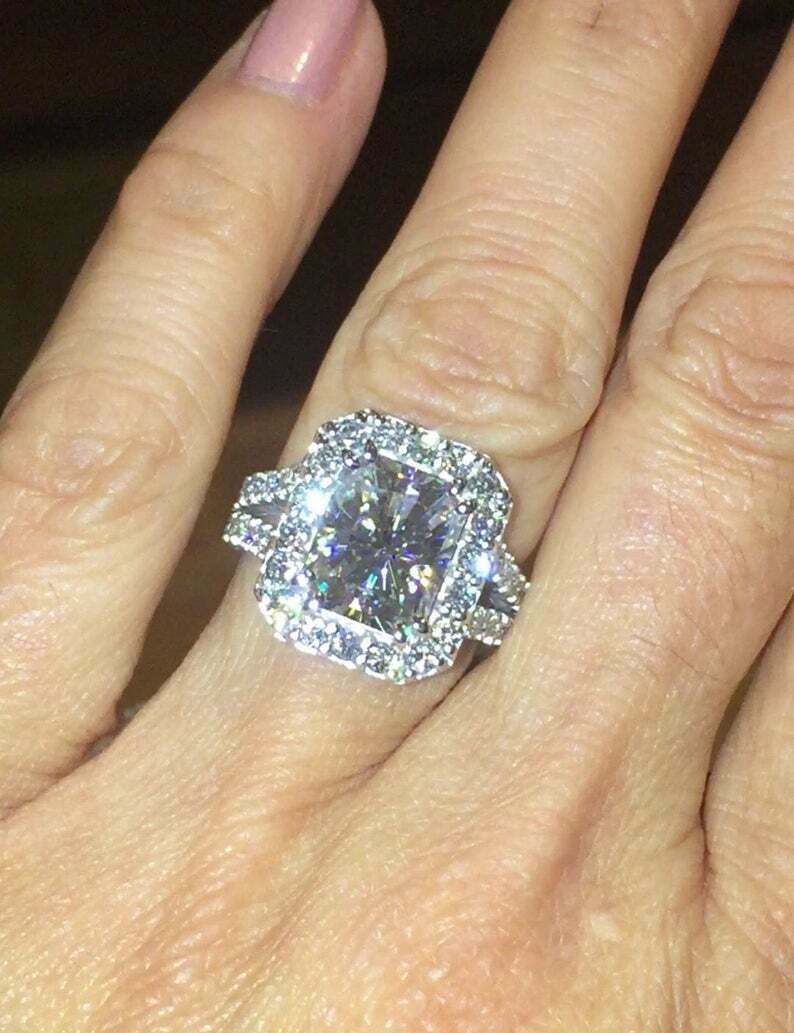 3Ct Lab Created Diamond Split Shank Halo Engagement Ring 14K White Gold Finish