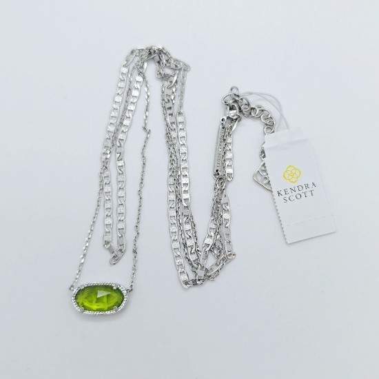 Kendra Scott Elisa Multi Strand Silver Pendant Necklace In Green Peridot