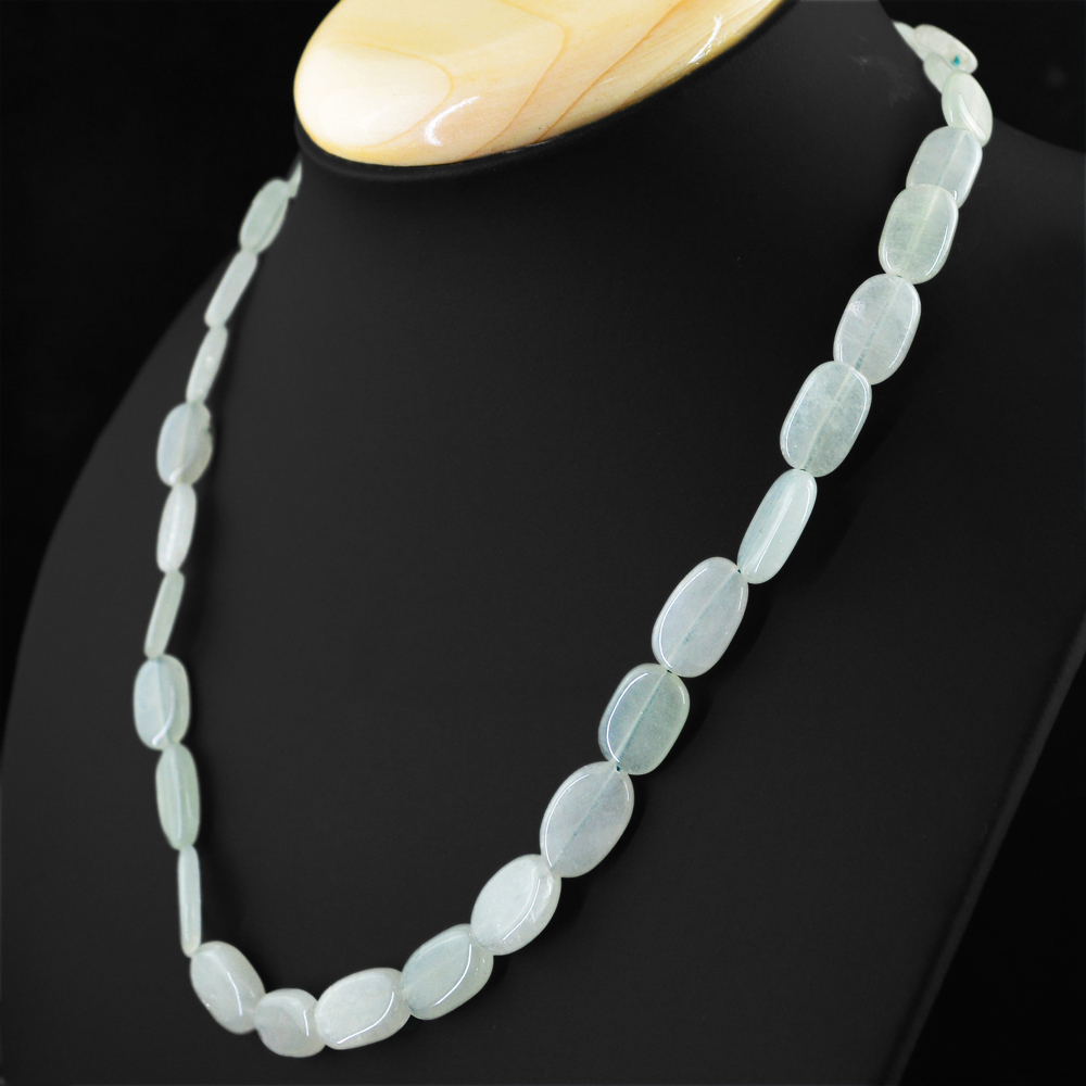 190.00 CTS NATURAL 20 INCHES LONG RICH GREEN AQUAMARINE OVAL BEADS NECKLACE