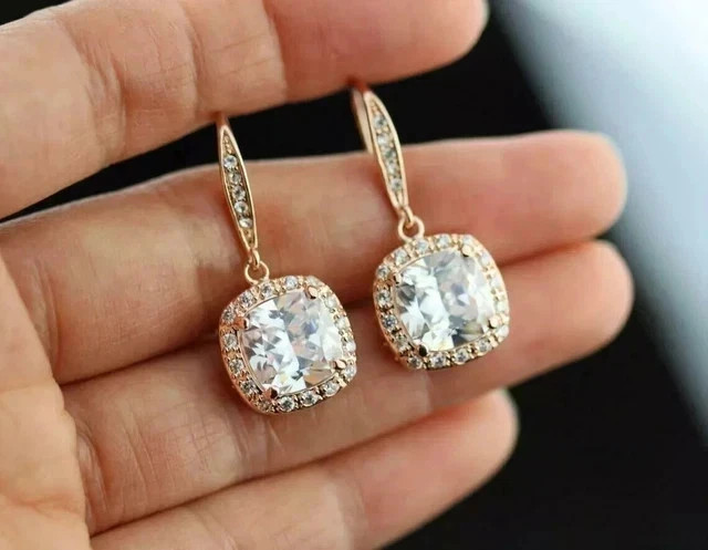 3Ct Cushion Simulated Diamond Women Dangle Drop Earring 14k Yellow Gold Plated