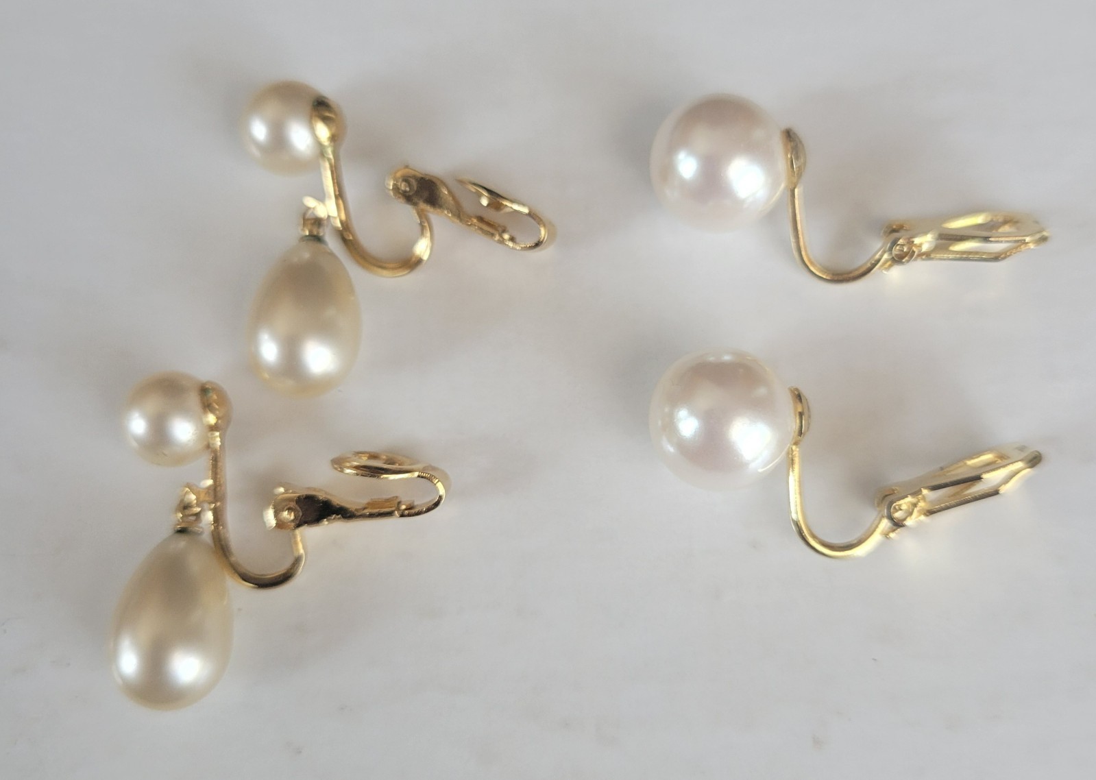 NWOT Vintage Faux Pearl Clip-On Earrings Gold Tone Lot 2 Pairs Incl. Trifari