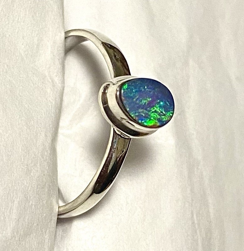 Amazing Natural Australian Opal Ring 925 Sterling Silver Size 8🌹