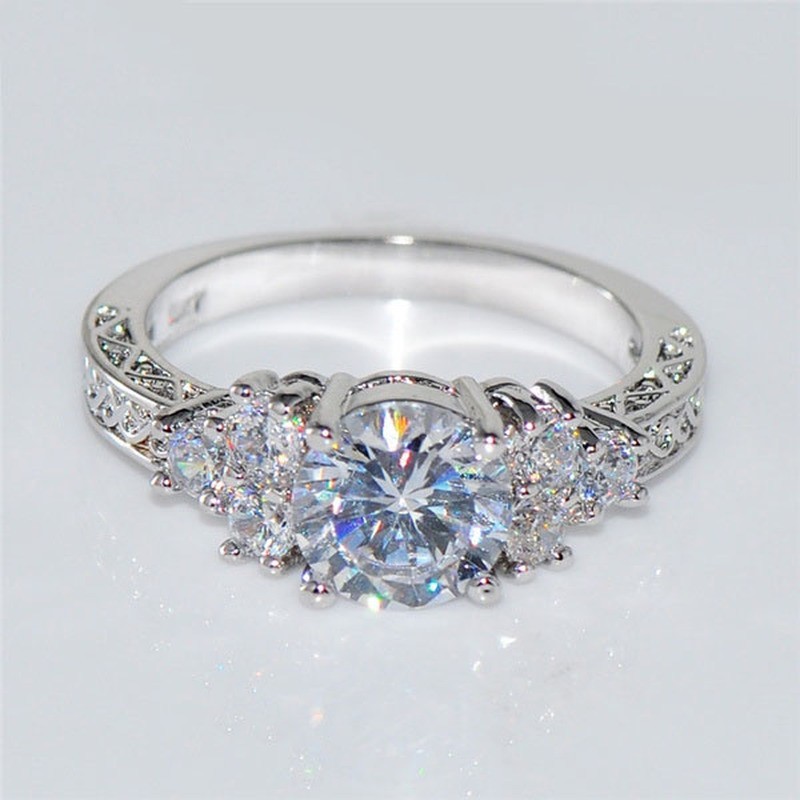 Women’s Stainless Steel Round Cut Cz Engagement Ring Band Size 5-12