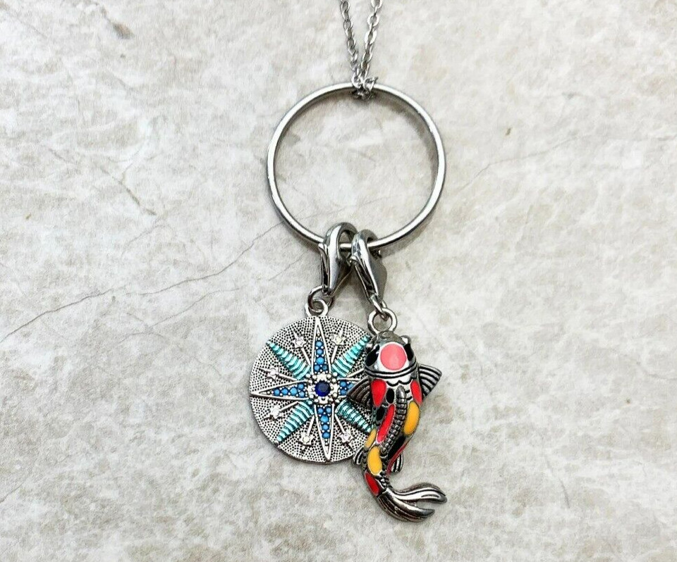 Koi Fish star Pendant Necklace 925 Sterling Silver Multicolor Gift 18″