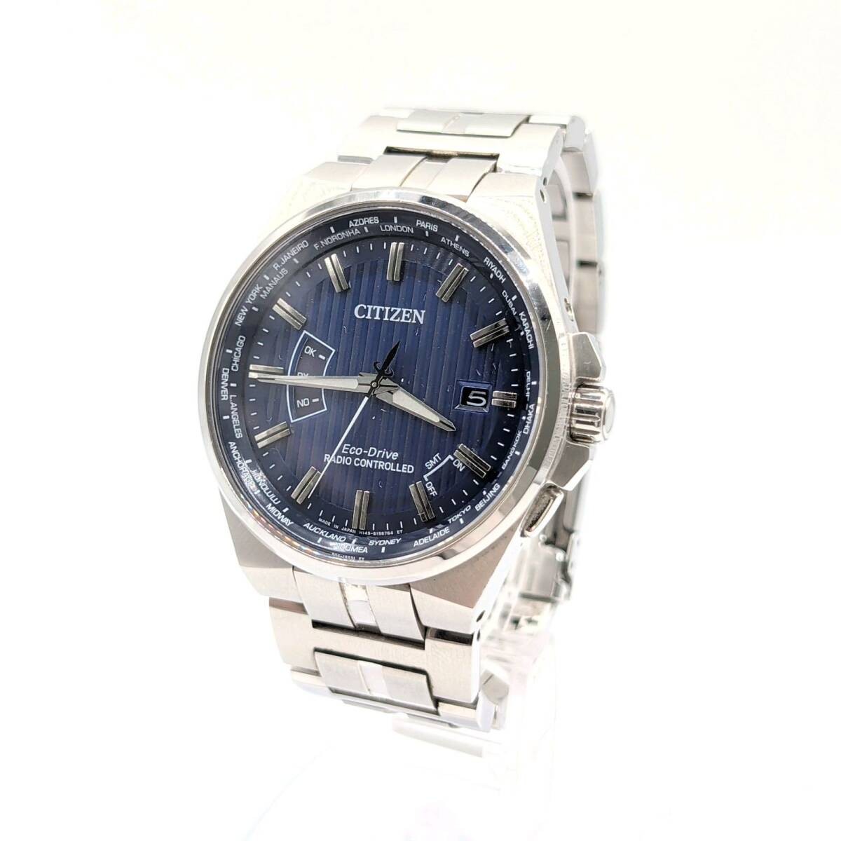CITIZEN Eco Drive H145 S116643 Watch Solar Men’s Round Silver Date Y2K 00S CITIZ