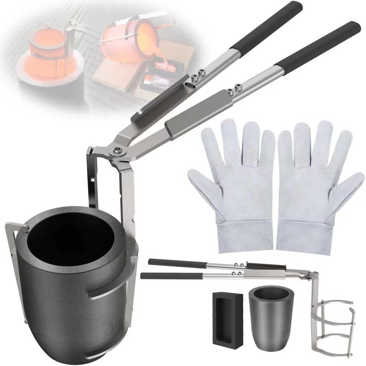 10kg Crucible Tongs Set for Metal Melting & Pouring, Graphite Mold & Gloves, Cas