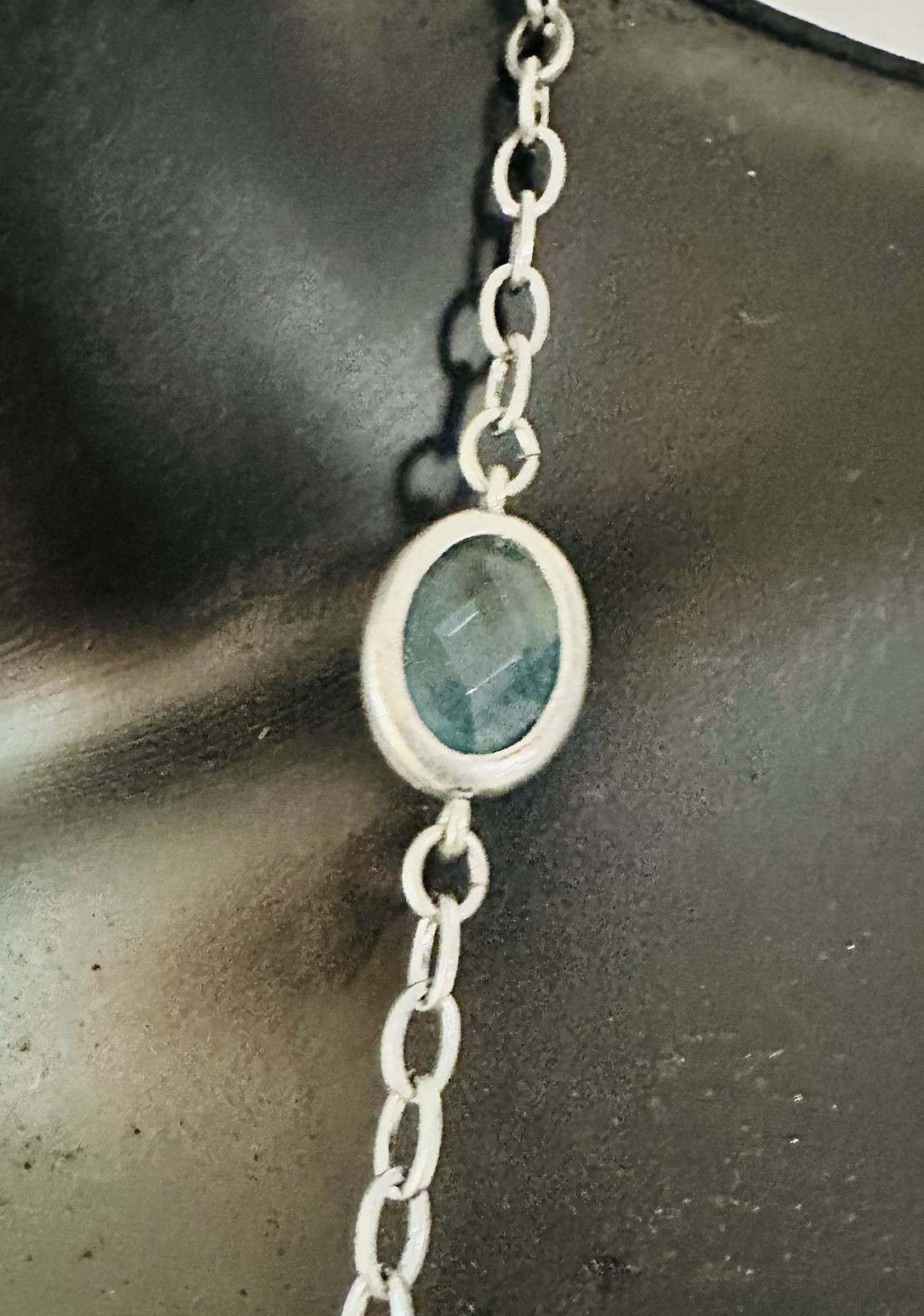 Chico’s Signed Silver Tone Station Chain Necklace Multicolor Bezel Crystal