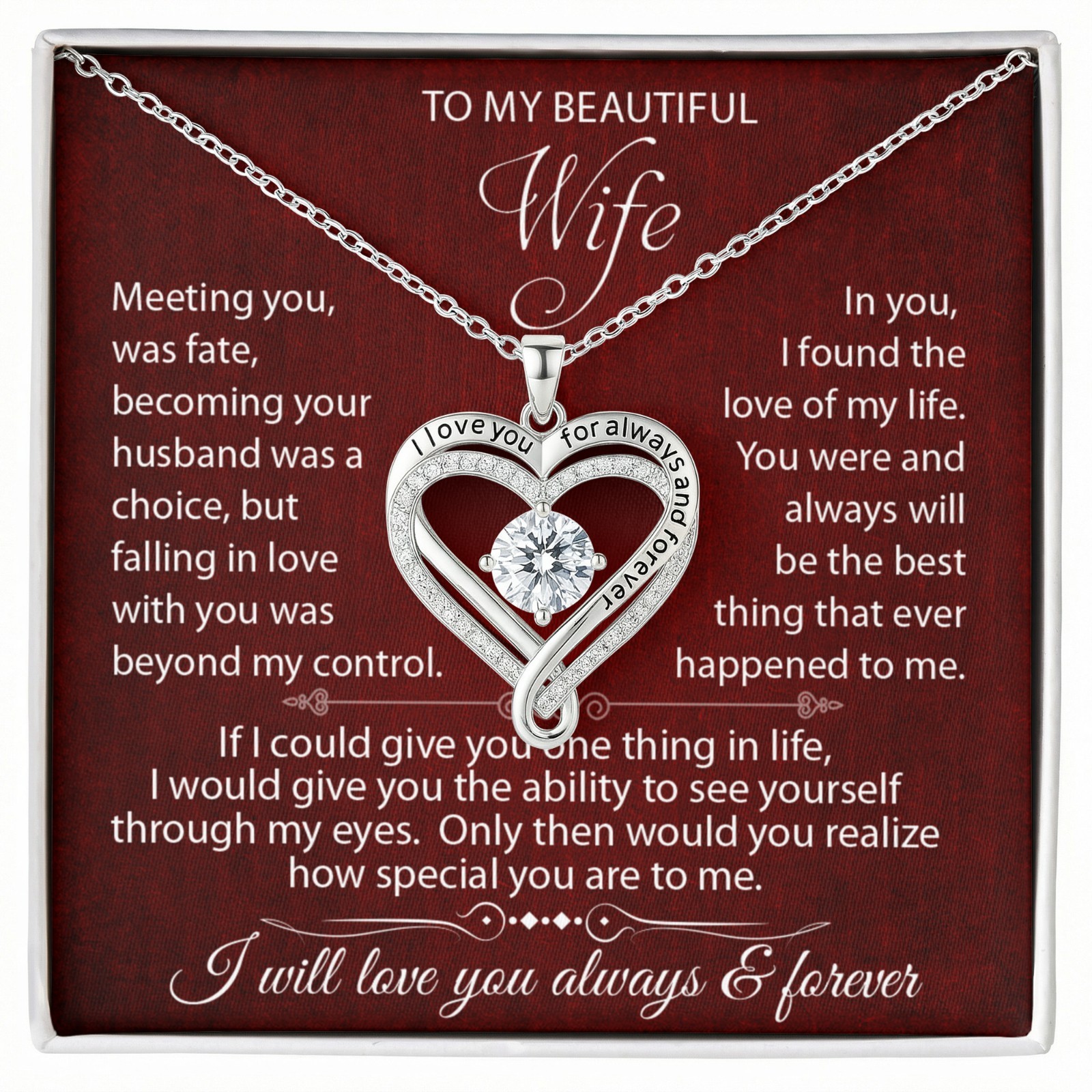 To My Wife Necklace Gift From Husband Love You Always Heart Jewelry Gift 🎁