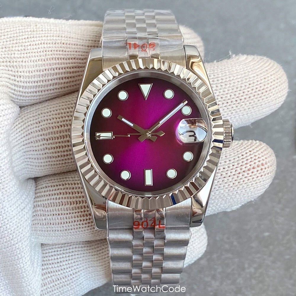 Purple Sunburst Dial NH35 Automatic Men Watch Mechanical Jubilee Strap 39mm