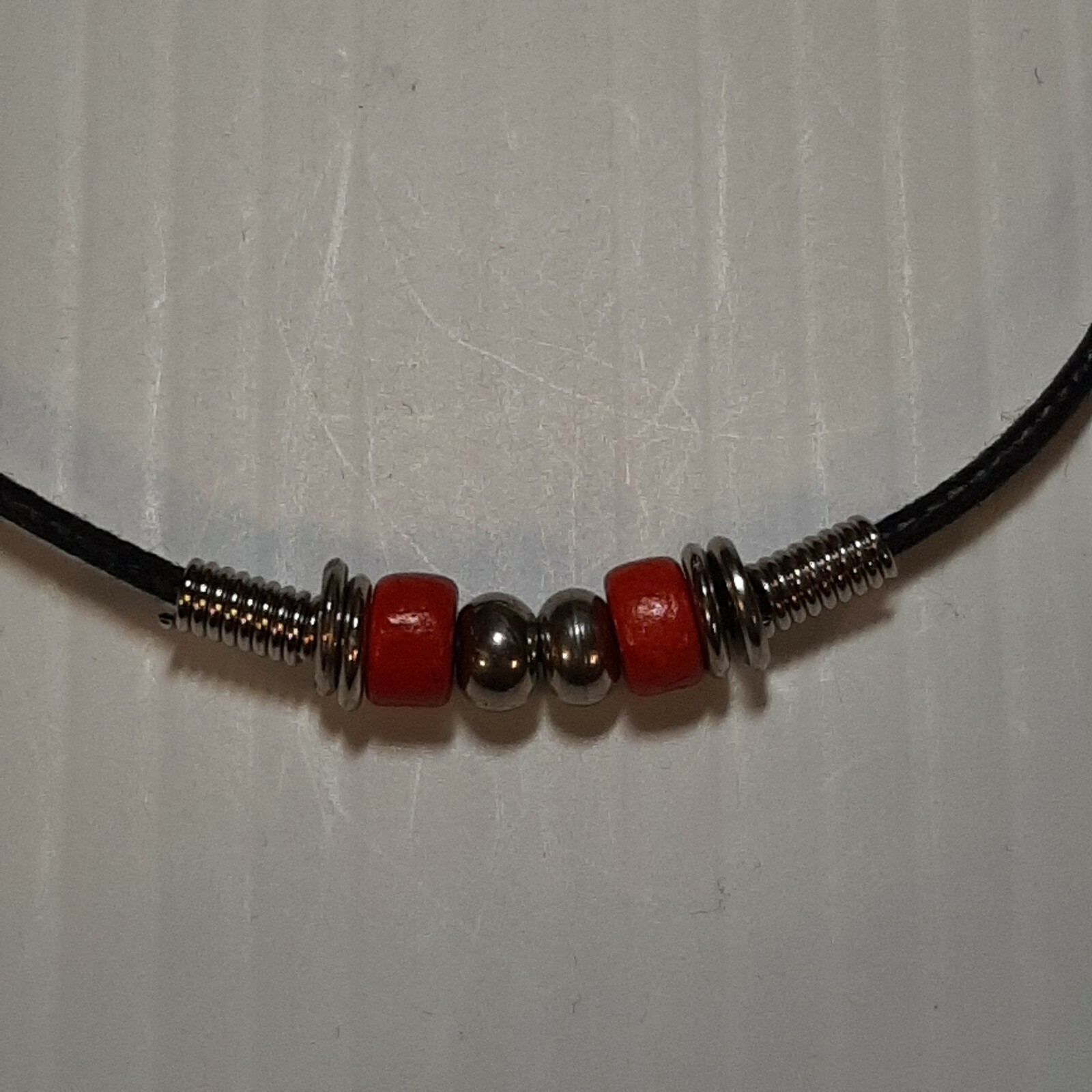 FISHING HOOK Pewter Pendant Charm / ROPE NECKLACE WITH COLOR BEADS