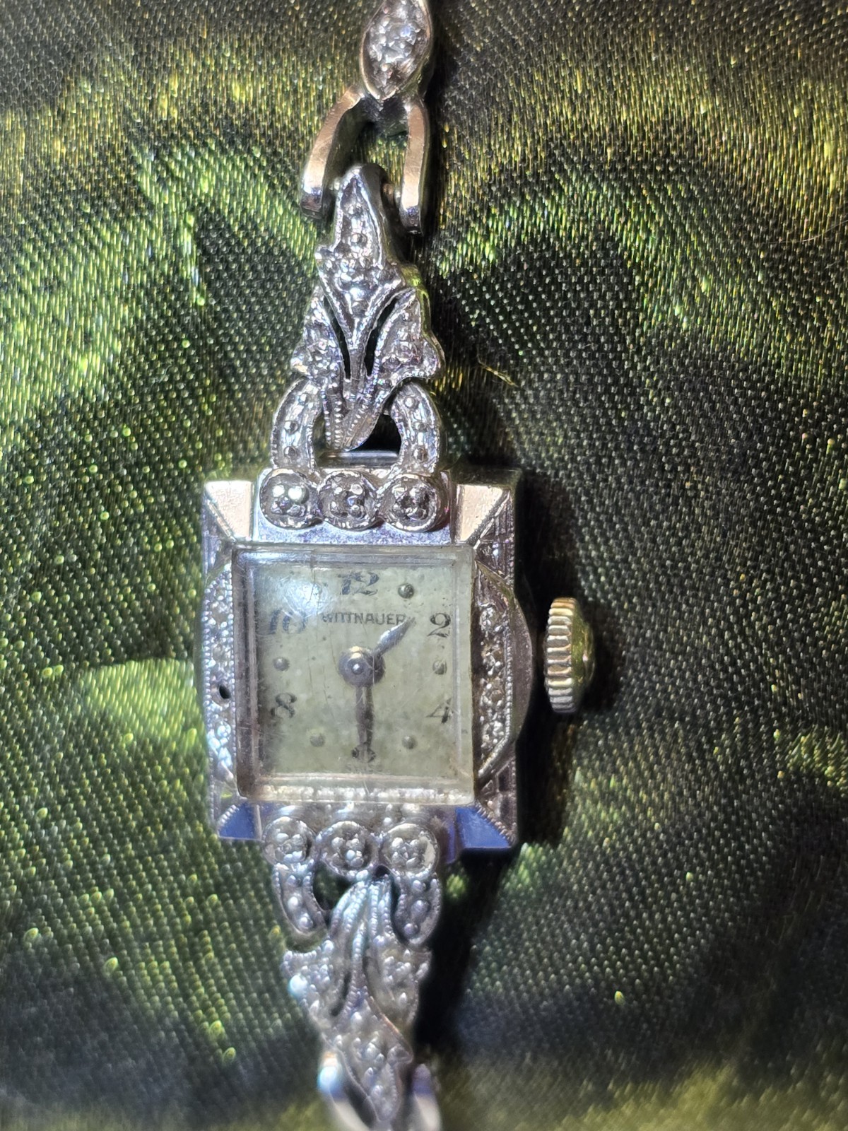 VTG WITTNAUER 14K WHITE GOLD DIAMOND LADIES Cocktail Watch Non-working 15.42g