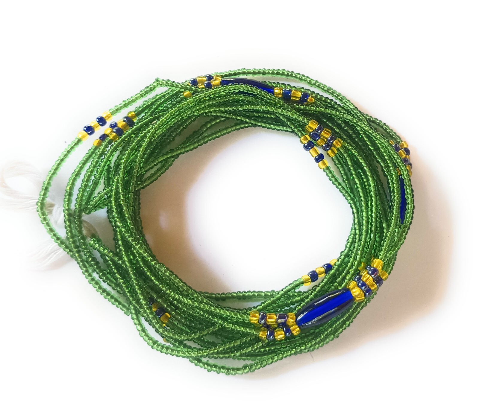 Multi Strand 3-in-1 Green Waist Beads, African Tie-on Belly Beads, 42-Inch