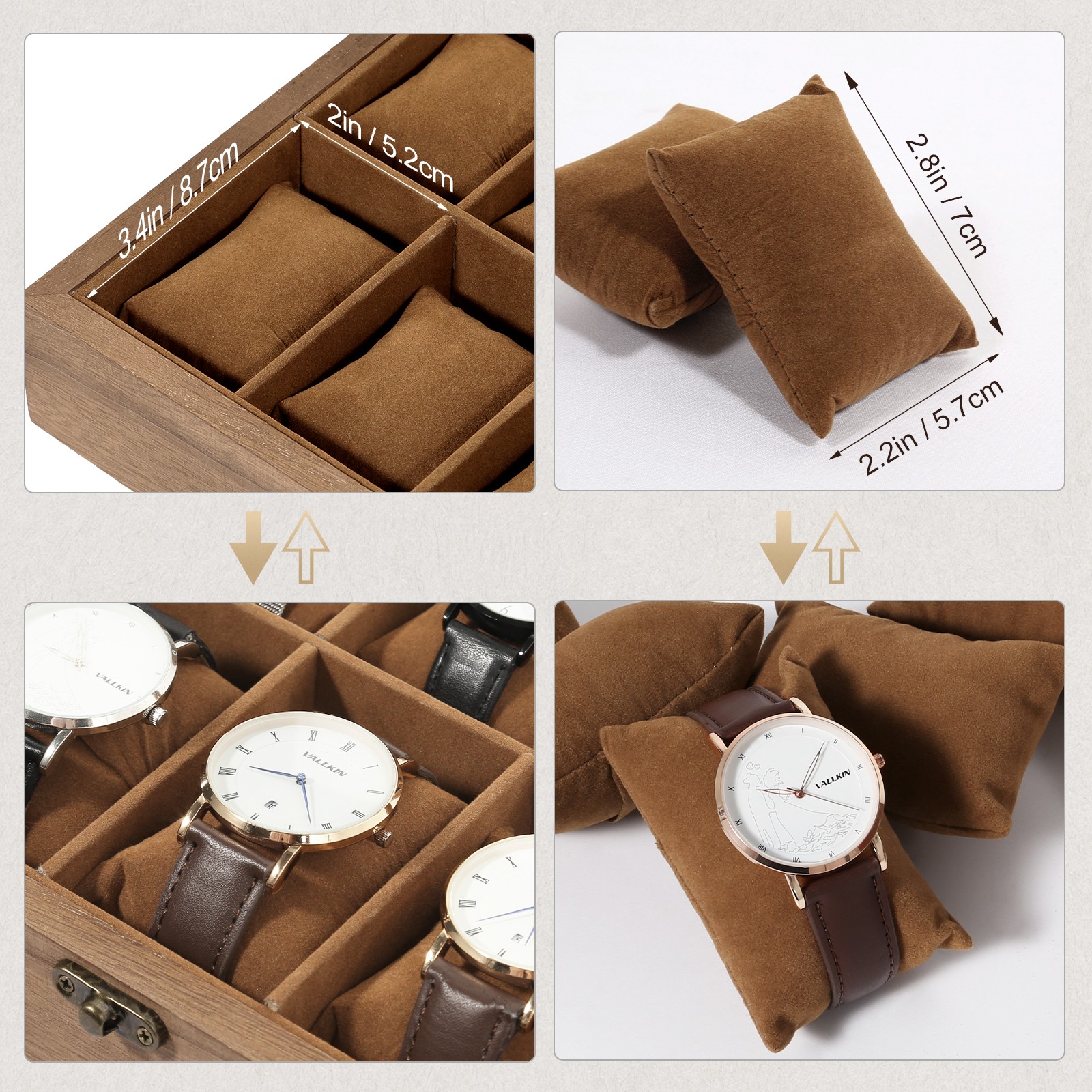 10 Slots Watch Box Wooden Jewelry Organizer Display Case with Glass Lid Gift