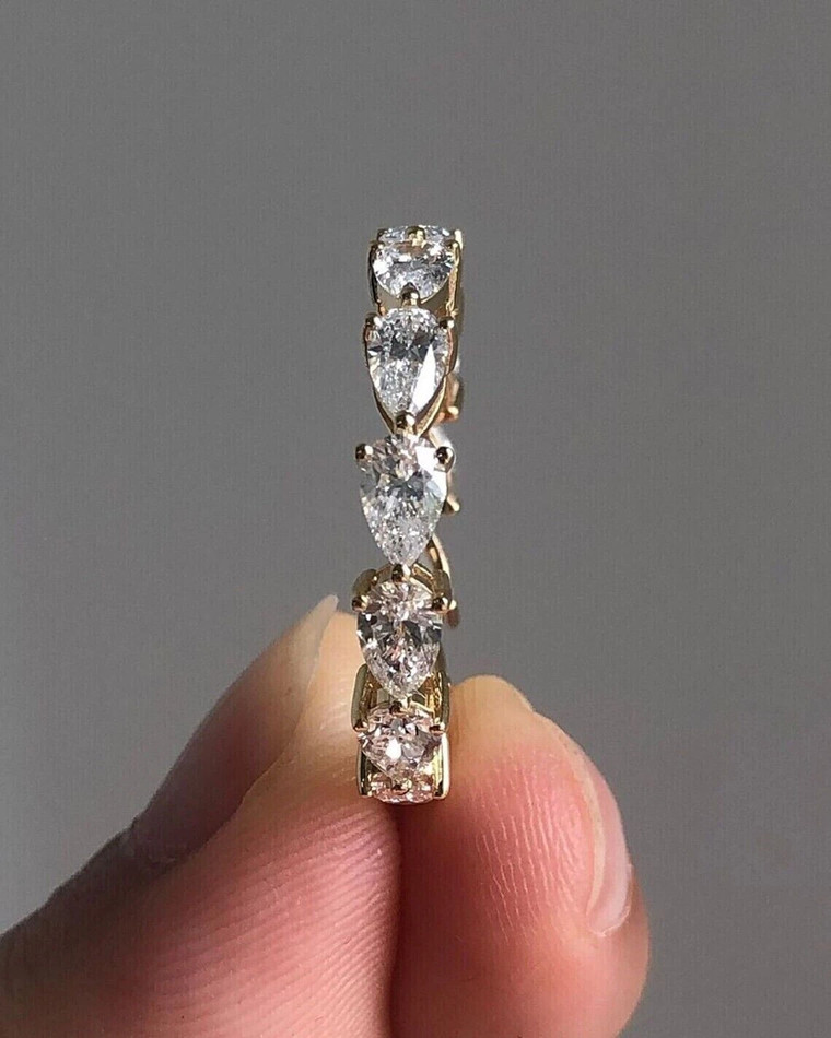 3Ct Pear Cut Moissanite Ring Full Eternity Band 14k Yellow Gold Plated Sliver