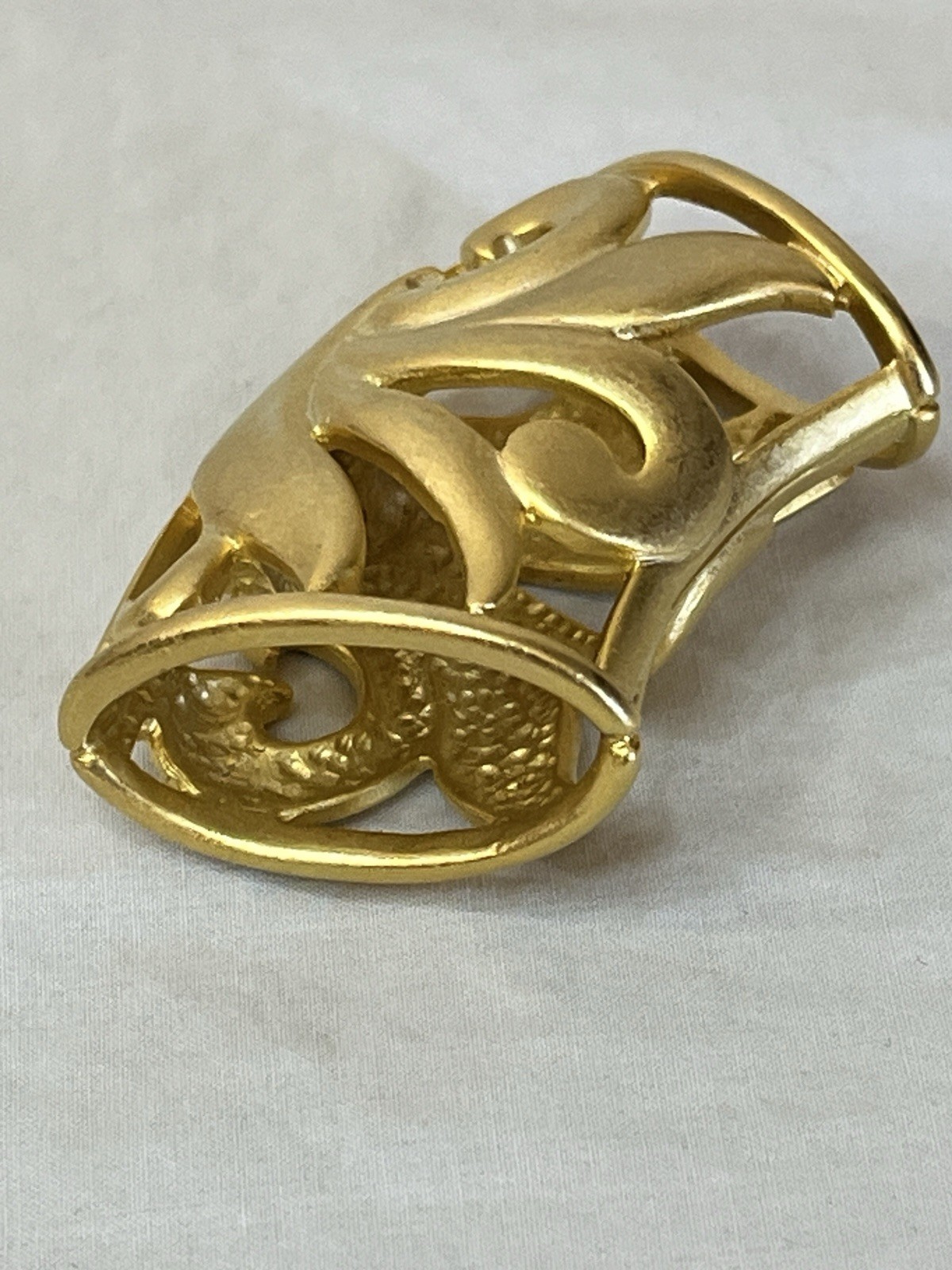 Vintage Scarf Slide Ring with Floral Design Gold Tone