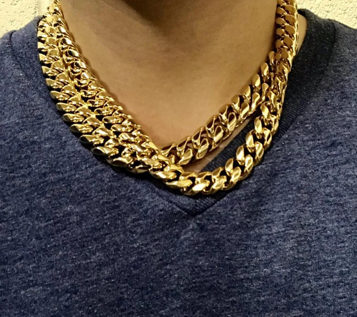 Heavy Stainless Steel Men’s Miami Cuban Link Chain or Bracelet 18k Gold Plated