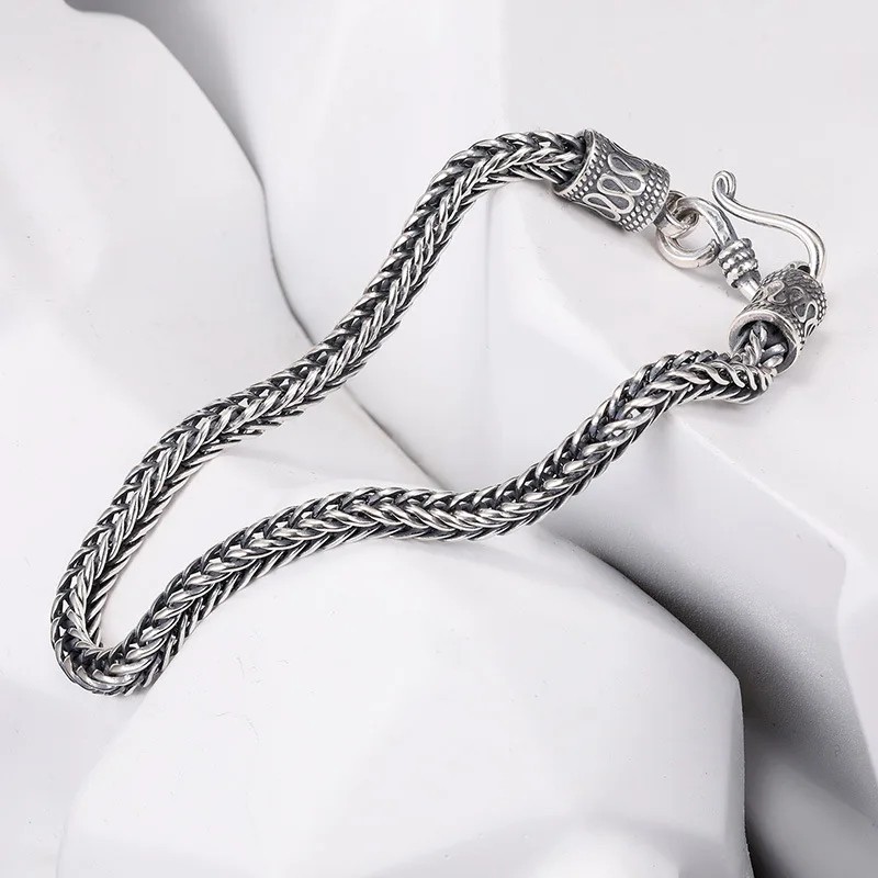 925 Sterling Silver Bangle Bracelet Chain Popular Vintage Bracelets Mens Gift