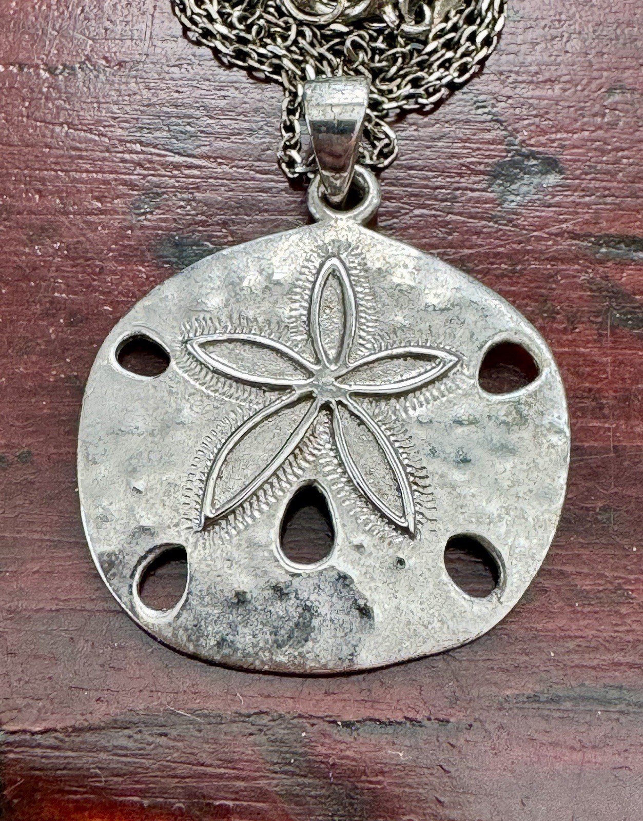 Vtg Sand Dollar Shell Necklace & Pendant Sterling Silver 16” Chain