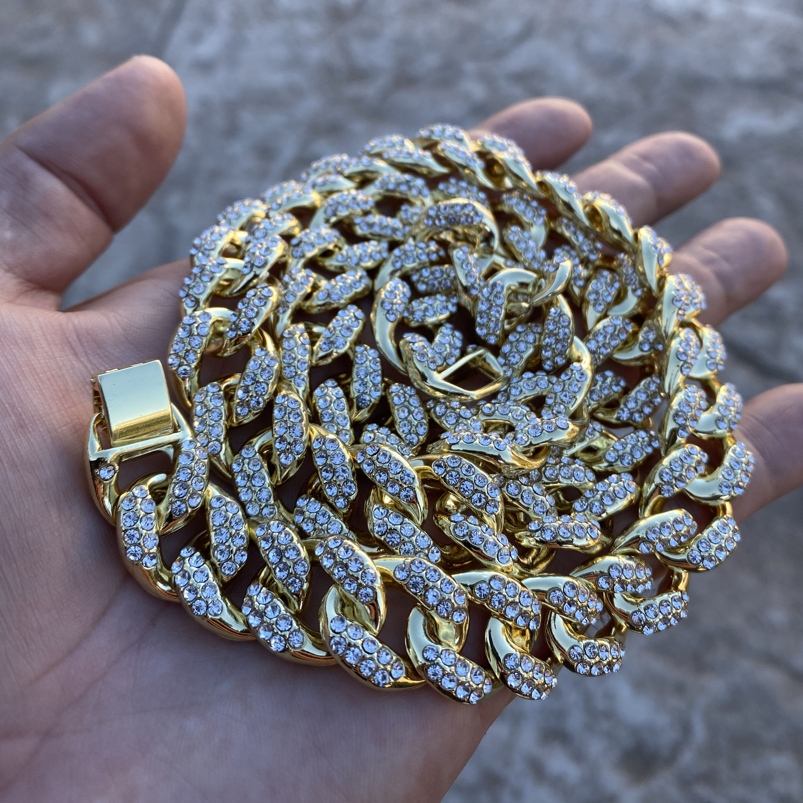 Mens 14K Gold Plated Puffed Cuban Link Iced CZ Chain Flooded Out 18″ 24″ 30″ in