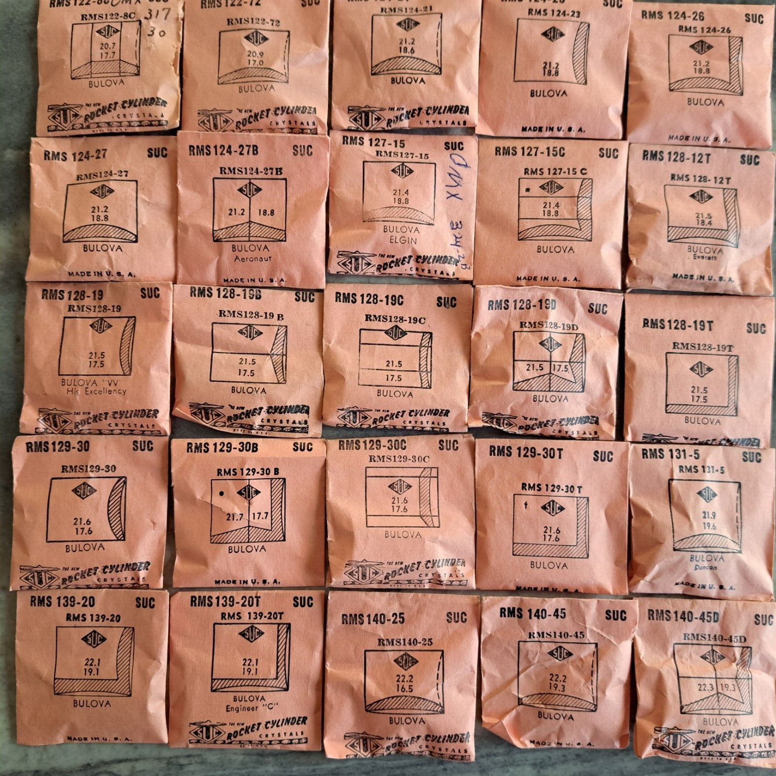 BULOVA WATCH CRYSTALS NOS – SUC BRAND many varieties (RC to RMS) page 1 0f 2