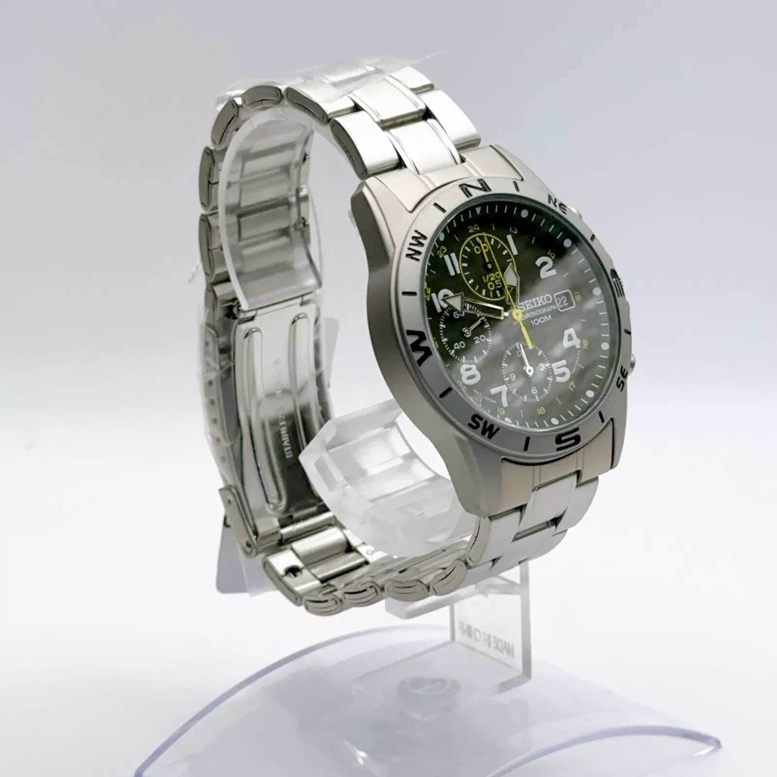 SEIKO SND377P Dark Olive Green Chronograph Men’s Watch 38mm SND377P1 114g Steel