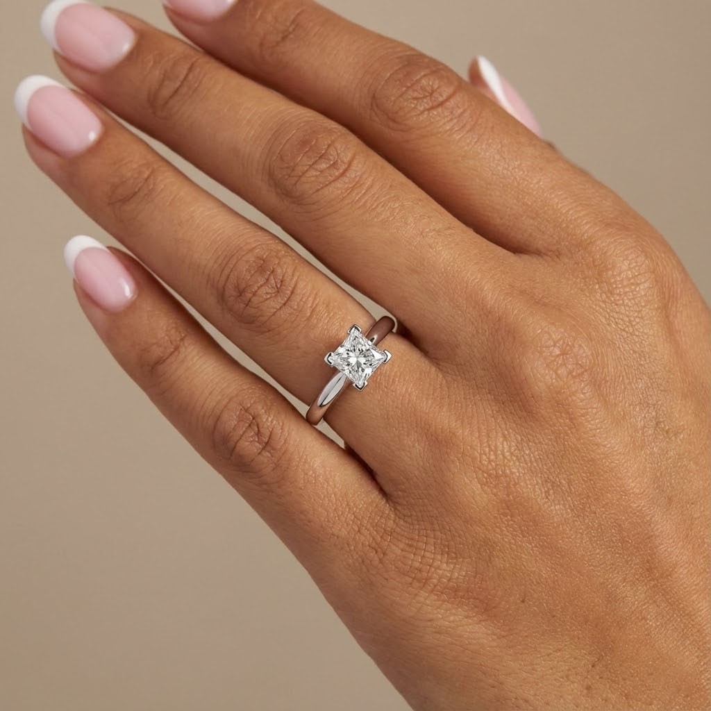 Solitaire Engagement Ring 14K Gold Princess 1.32 Carat Lab-Grown Diamond D VS1
