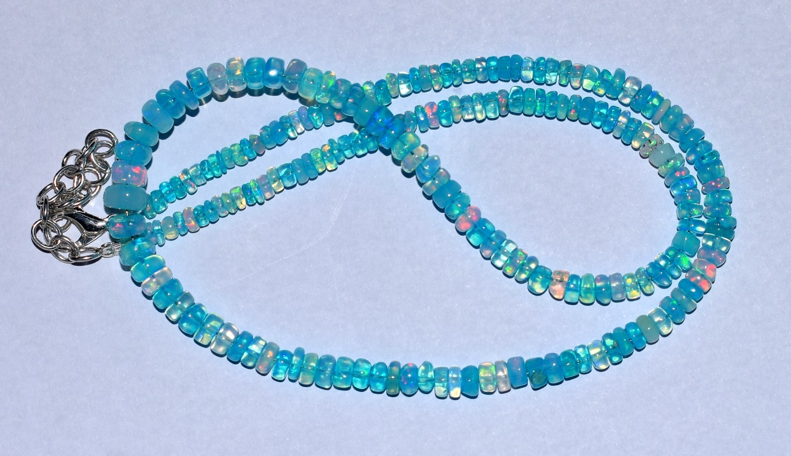 Opal Necklace 16″Natural Ethiopian Blue Opal Wello Fire Opal Gemstone LY01