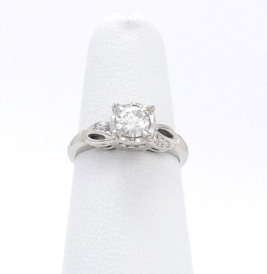 Palladium Round Natural Diamond Engagement Ring Illusion Set Vintage