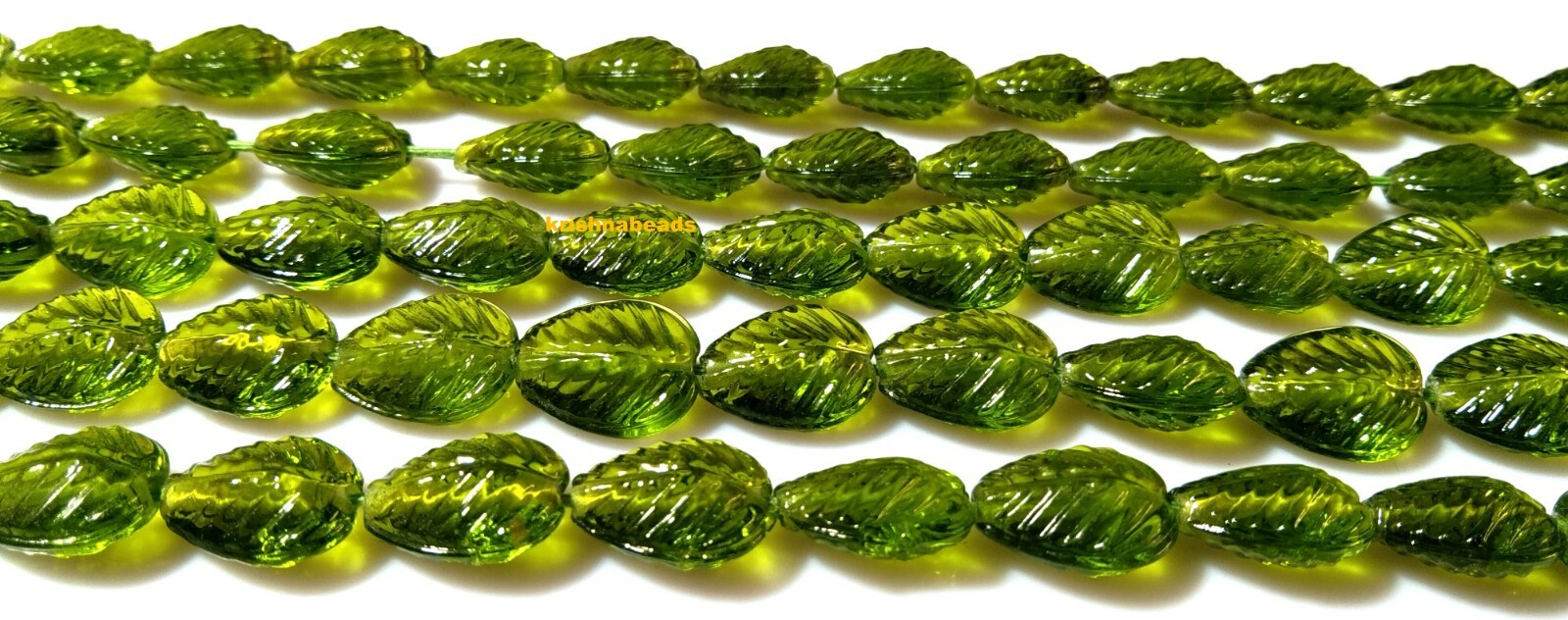 Peridot Hydro Leaf Carved Pear 11-14mm Gemstone Beads 13″Inch 1 Strand