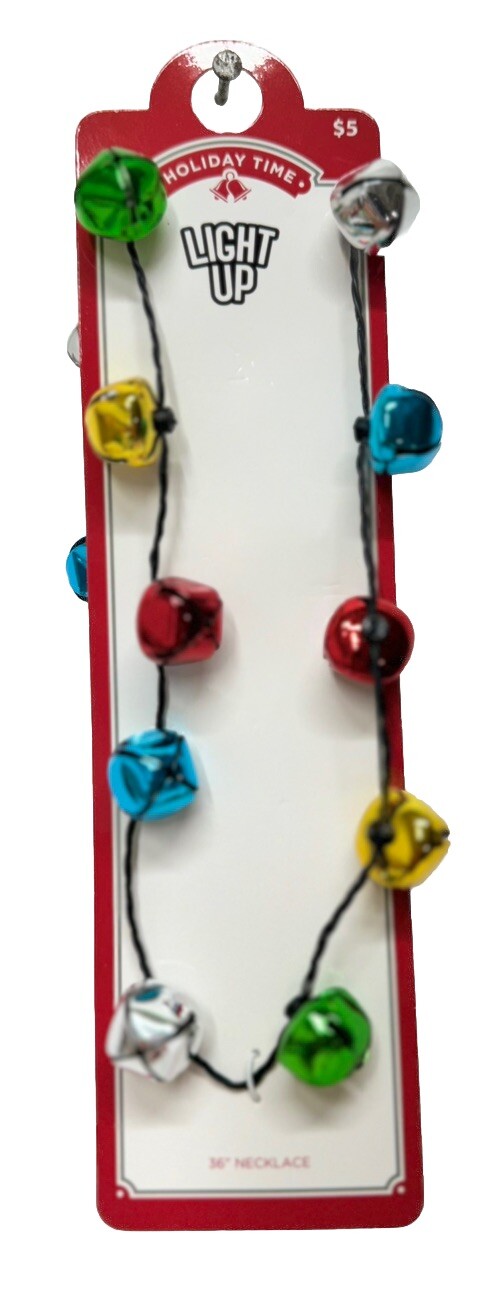 Holiday Time Light Up Christmas Bells 36″ Necklace NEW